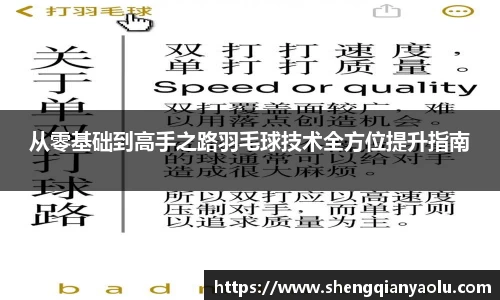 从零基础到高手之路羽毛球技术全方位提升指南