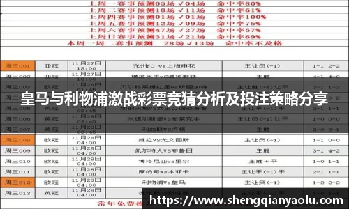 皇马与利物浦激战彩票竞猜分析及投注策略分享